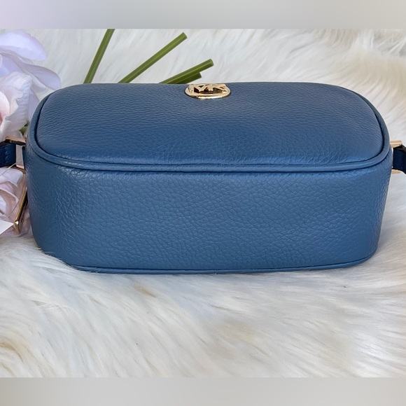 Michael Kors Blue Pebbled Leather Double Zip Crossbody - Picture 7 of 11